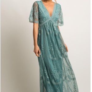 NWT Sage Lace Mesh Overlay Maxi Dress